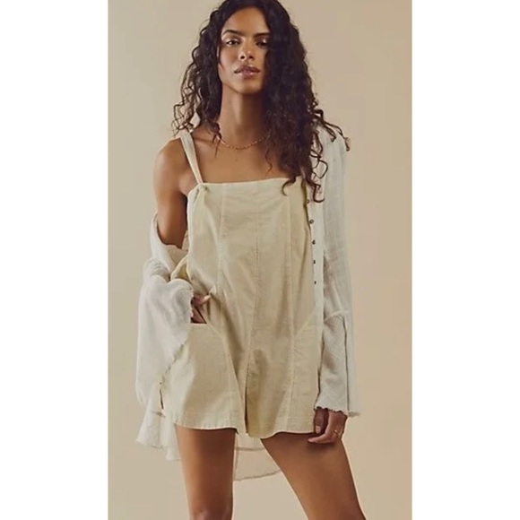Free People Pants - Free People Almafi Shortsall Romper Cotton Sandstone Large NWT